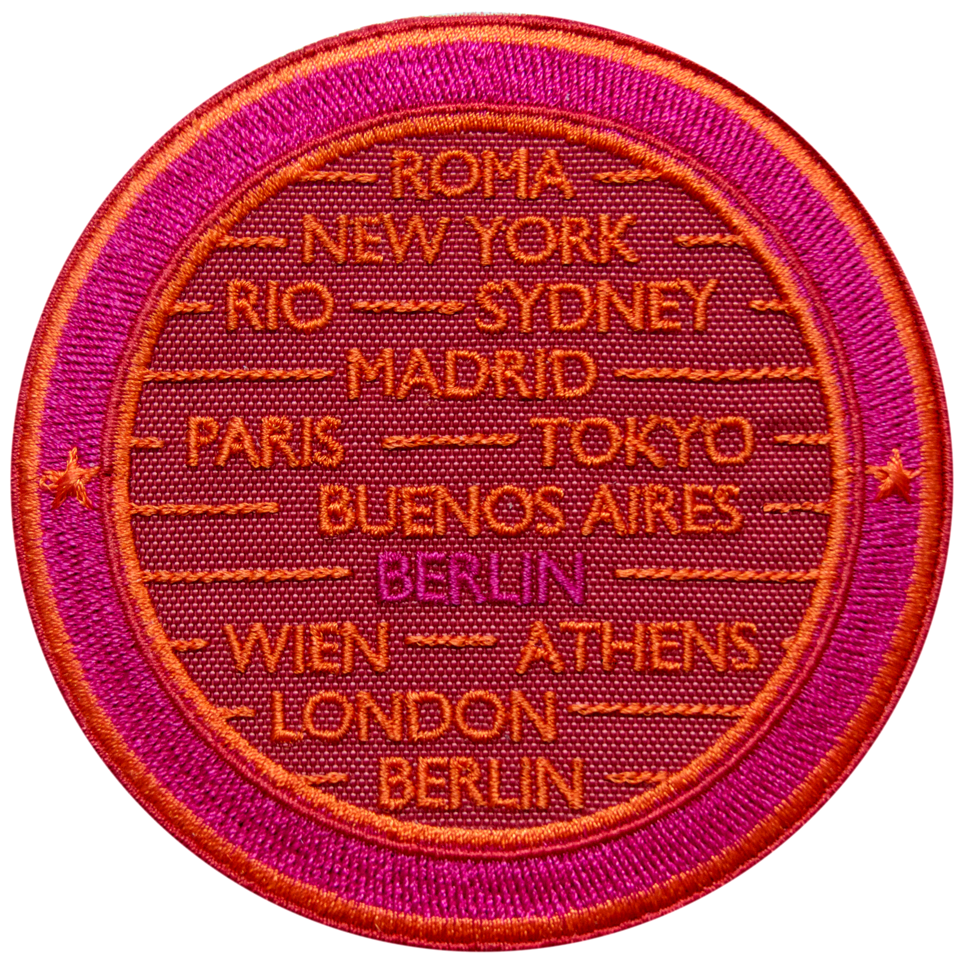 Label CITIES · rot/pink · personalisierbar