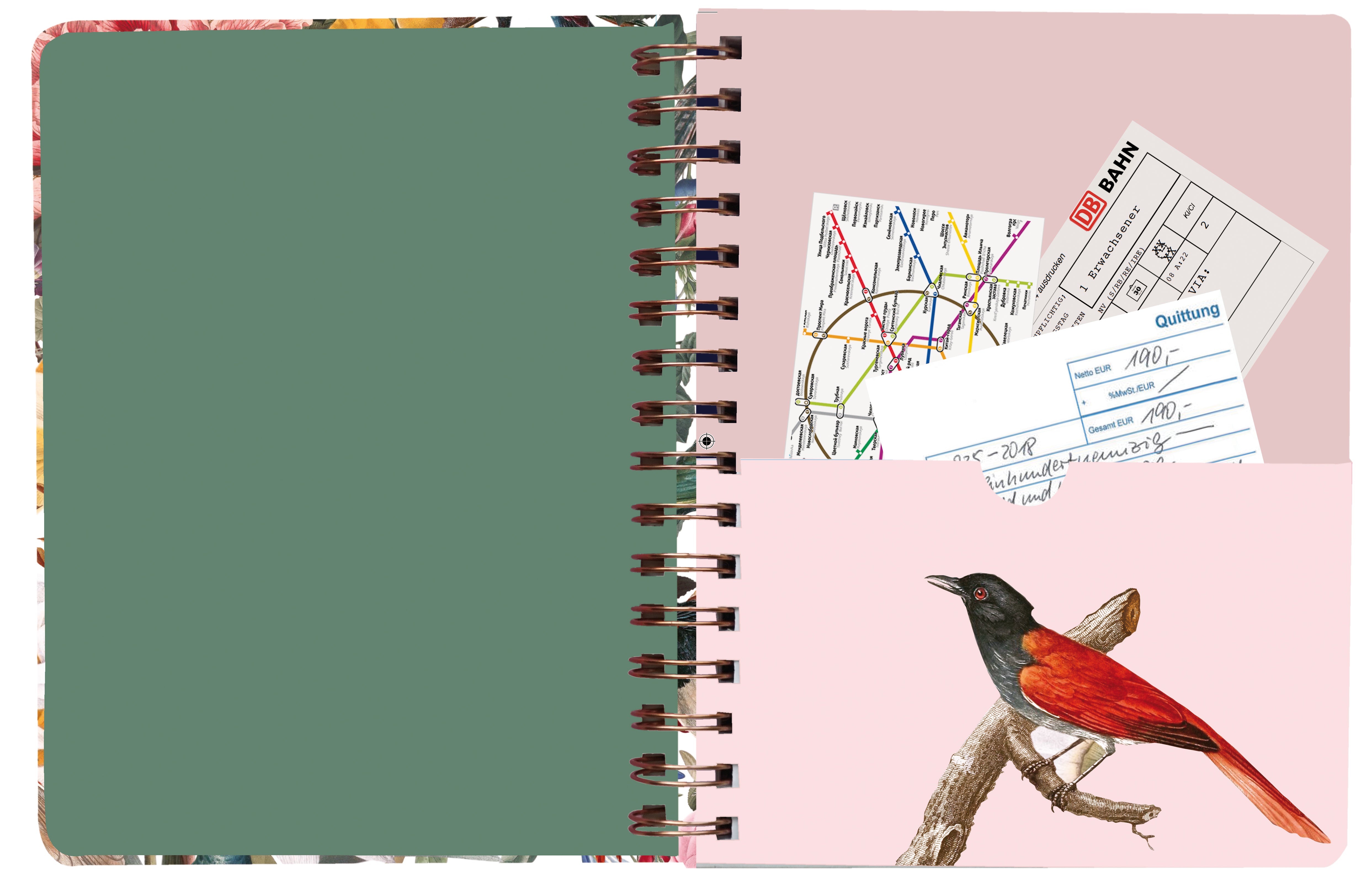 Ringbuch Red Birdies mit Initialen-Patch