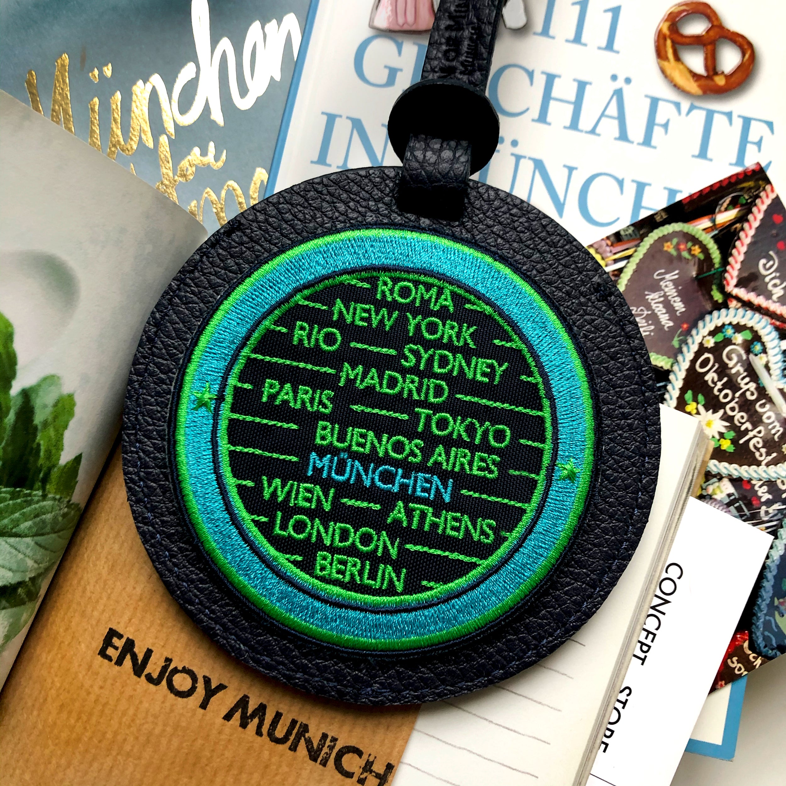 Gepäckanhänger CITIES · türkis/grün · personalisierbar