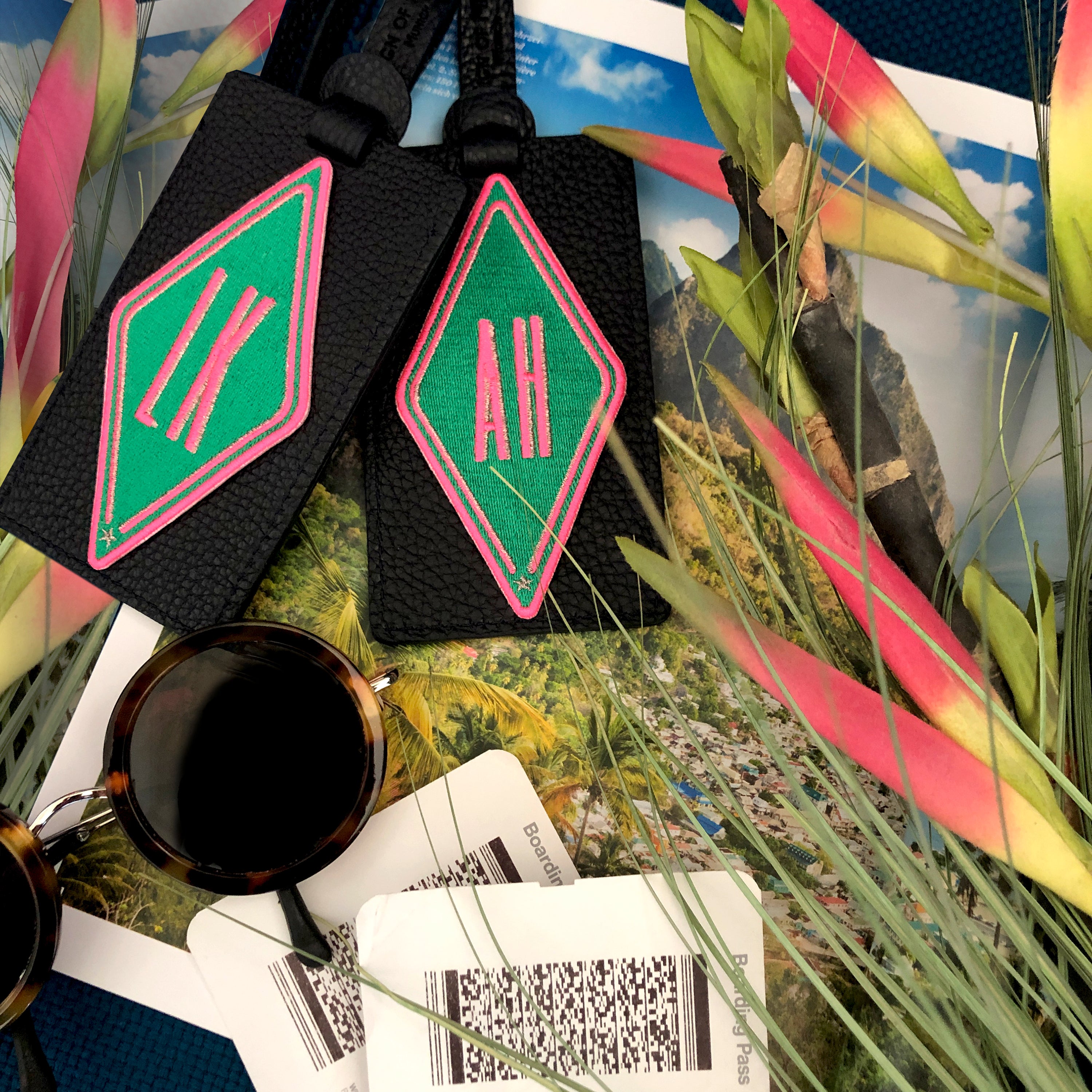 Gepäckanhänger Karo · grün · personalisierbar