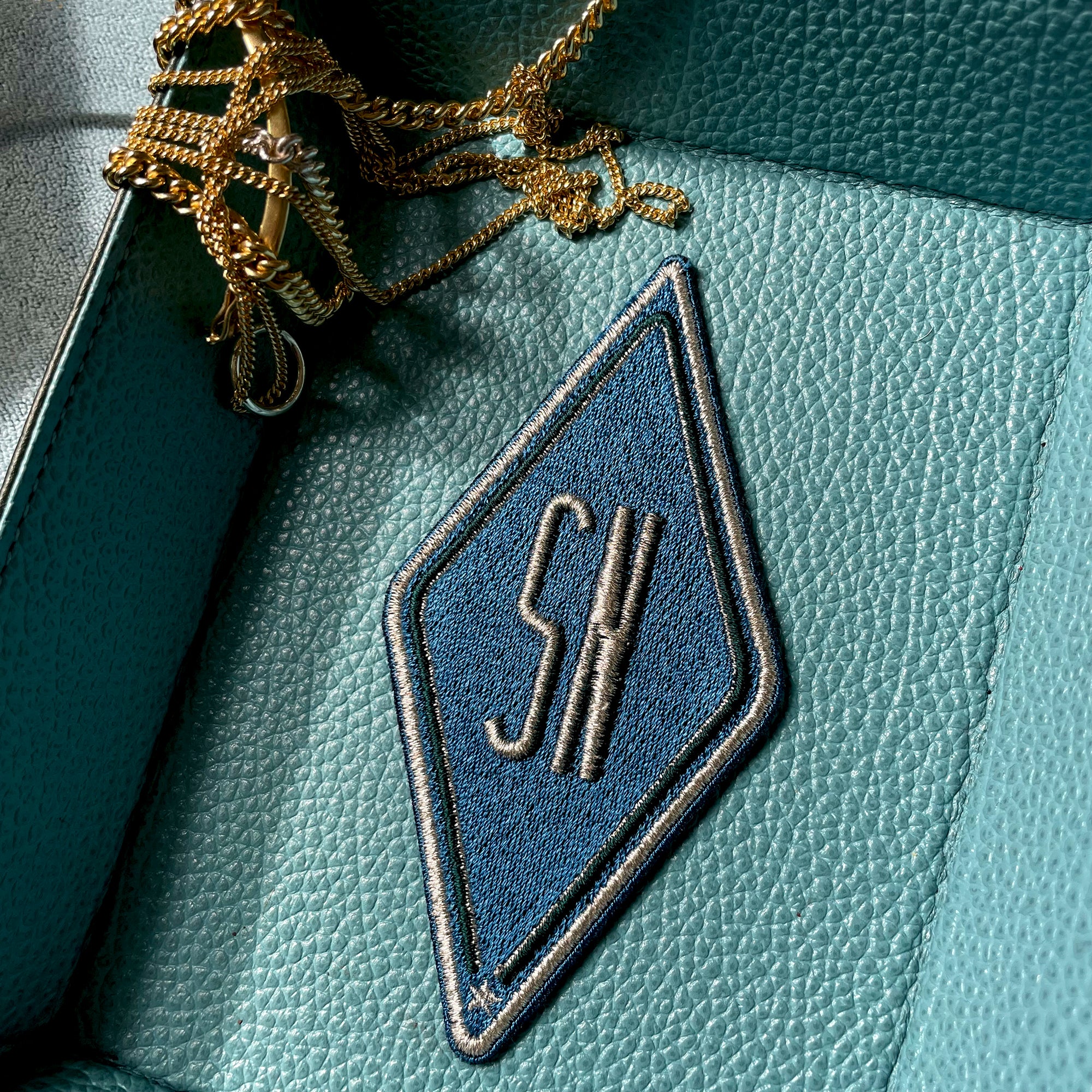 Label Karo · petrol/silber · personalisierbar