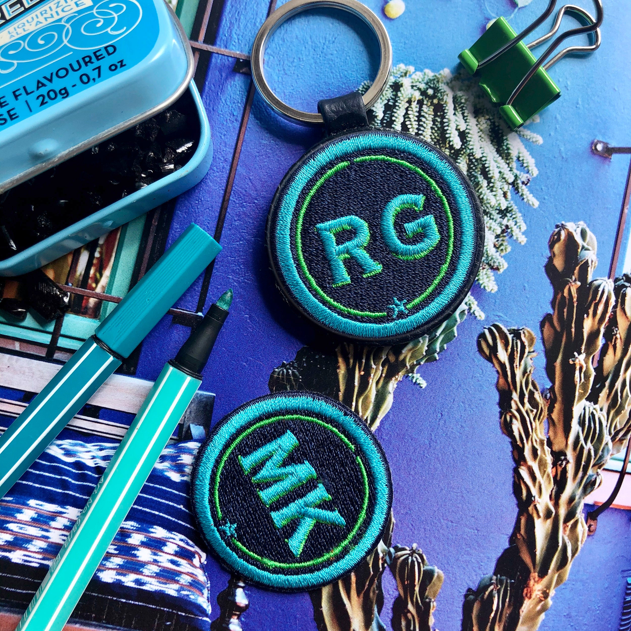 Label INITIALEN · 4cm · türkis/grün · personalisierbar