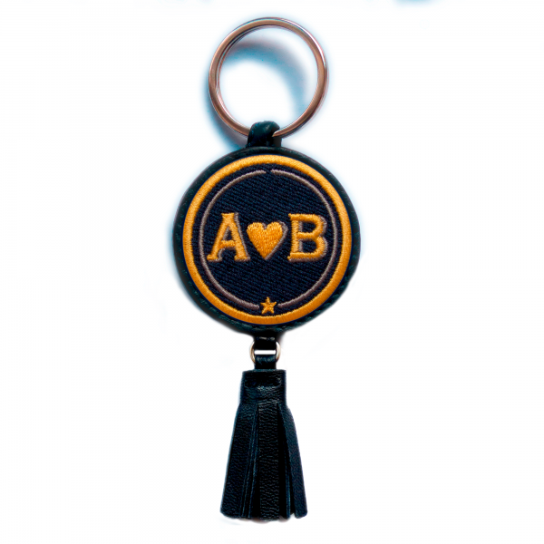 Key-ring LOVE yellow/beige with tassel · customizable